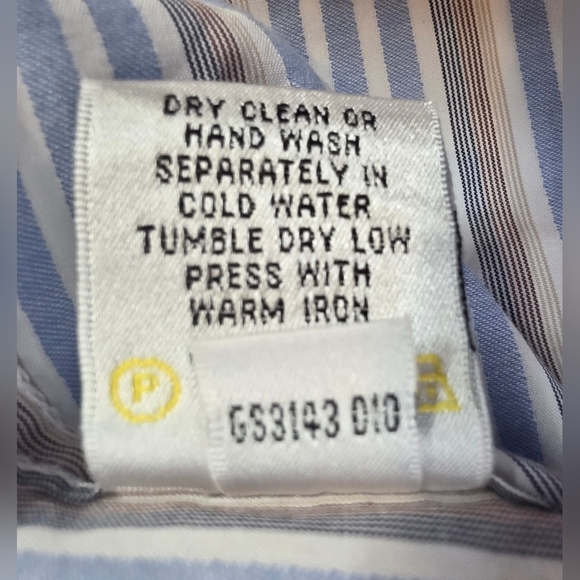 Bugatchi Long Sleeve, Button Down Shirt. Blue/tan/white Stripe. Lg, Cotton - Picture 9 of 9